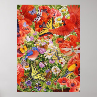 Poster Oiseaux, papillons et abeilles