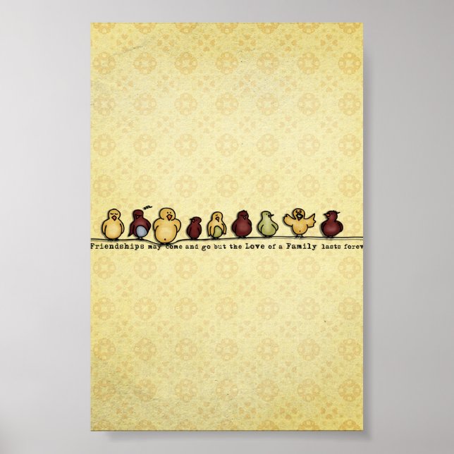 Poster Oiseaux sur citation de famille arrière - plan jau (Devant)