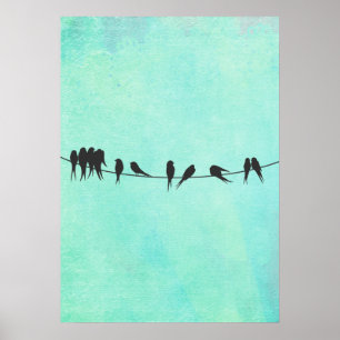 Poster Oiseaux sur fil imprimé