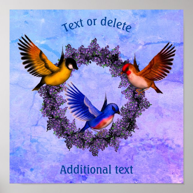 Poster Oiseaux Sur Fleur Violet Wreath Personnalisé (Devant)