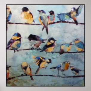 Poster Oiseaux sur la peinture à fil Imprimer