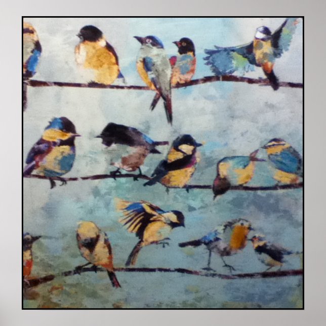 Poster Oiseaux sur la peinture à fil Imprimer (Devant)
