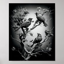 Oiseaux Sur Les Branches D'Arbre Oiseaux Noirs Et 