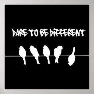 Poster Oiseaux sur un fil - oser être différent (noir)