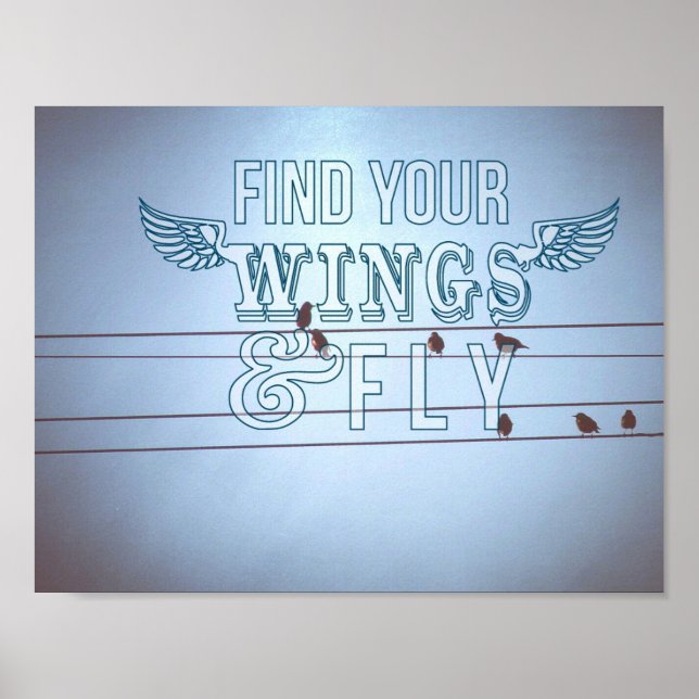 Poster Oiseaux sur un fil, voler (Devant)