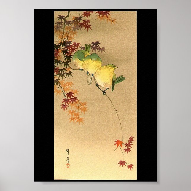 Poster Oiseaux verts sur l'érable, Art japonais c.1800 (Devant)
