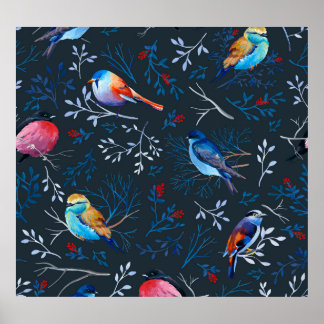 Poster Oiseaux vibrants : Gouache Dark Elegance