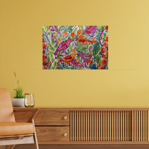 POSTER OISEAUX VINTAGE COLORÉS MODERNE RÉTRO DU MILIEU DU