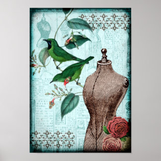 Poster Oiseaux vintages en forme de robe