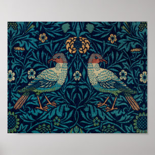 Poster Oiseaux William Morris. Motif vintage animal bleu