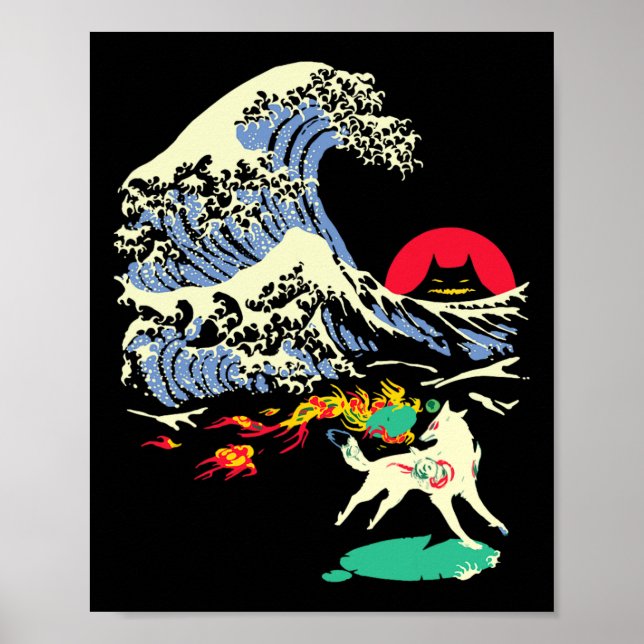 Poster Okami Amaterasu Dieu du Soleil Loup La Grande Vagu (Devant)