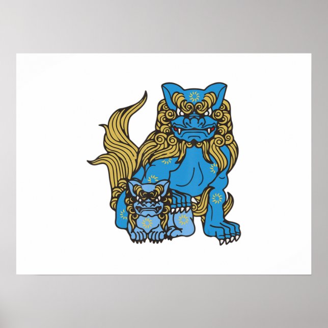 Poster Okinawa Japon Uchinanchu Shisa Chien Ryukyu Island (Devant)