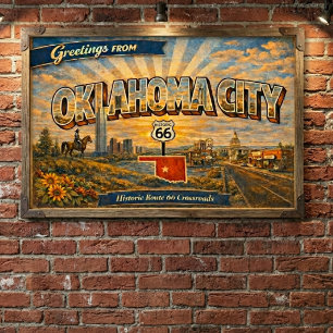 Poster Oklahoma City Carte Postale Ancienne Route 66 Carr