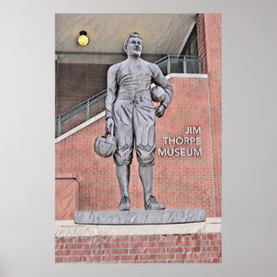 Poster Oklahoma Jim Thorpe Museum Statue Aquarelle