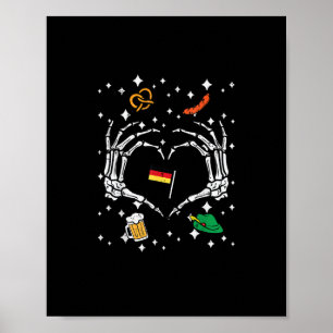 Poster Oktoberfest Skeleton Drapeau de coeur main alleman
