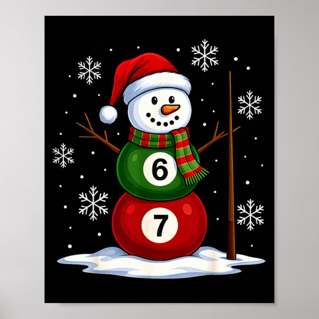 Poster Ol Game Snowman Billiards Player Funny Christmas  (Devant)