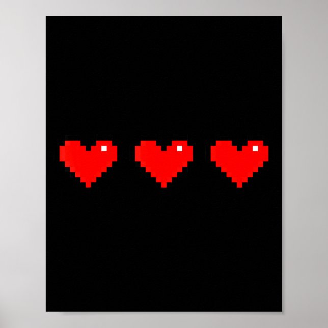 Poster Old 8 Bit Heart Arcade Retro Xel Gamer Valentine's (Devant)