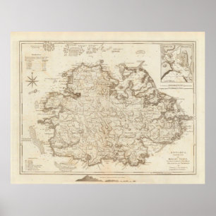 Poster Old Antigua Map (1775) Vintage Waladli Island