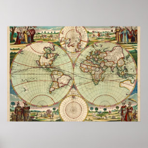 Poster Old Antique Vintage General Map of the World