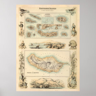 Poster Old Azores Islands Map (1872) Vintage Portuguese 