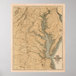 Poster Old Chesapeake Bay Map (1861) Vintage Coastal VA