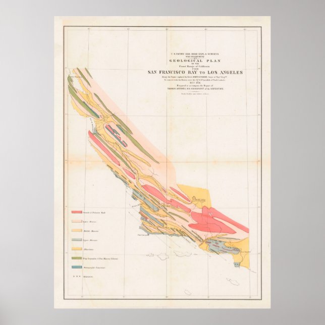 Poster Old Coastal California Geology Map (Devant)