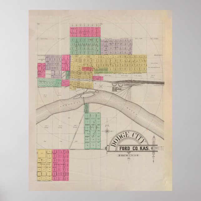 Poster Old Dodge City KS Map (1887)  (Devant)