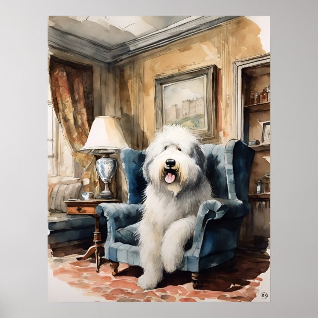 Poster Old English Sheepdog - Chien Art Imprimer (Devant)