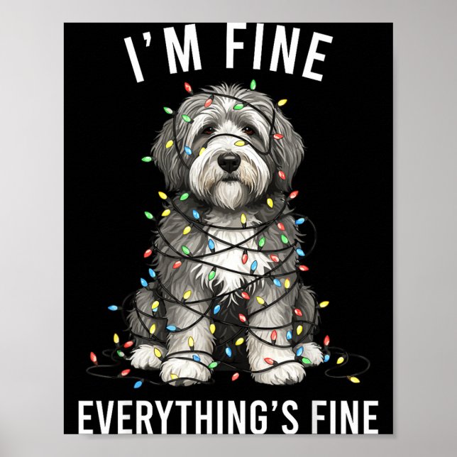 Poster Old English Sheepdog Christmas I'm Fine Everything (Devant)