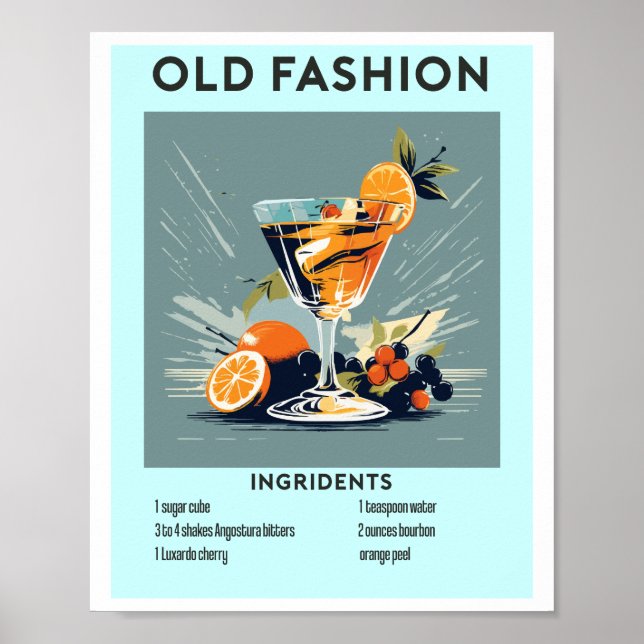 Poster Old Fashion Cocktail Bar Wall Art (Devant)