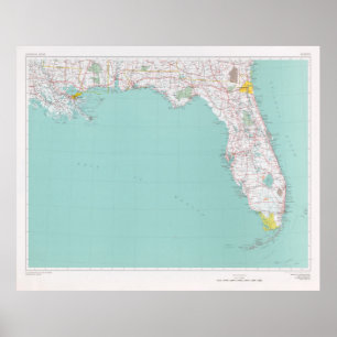 Poster Old Florida Map (1976) Vintage Sunshine State 