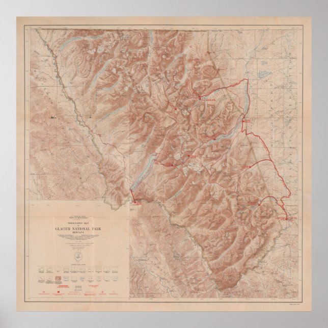 Poster Old Glacier National Park Map (1914)  (Devant)