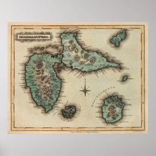 Poster Old Guadeloupe Island Map (1823) Vintage Gwadloup 
