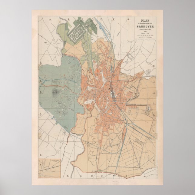 Poster Old Hanover Germany Map (1887) (Devant)