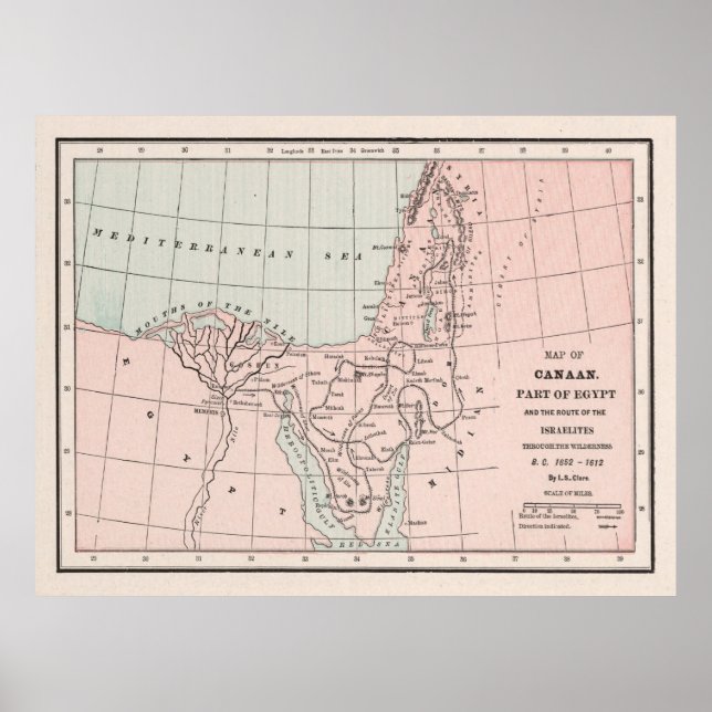 Poster Old Hebrew Exdus of Egypt Map (1901)  (Devant)