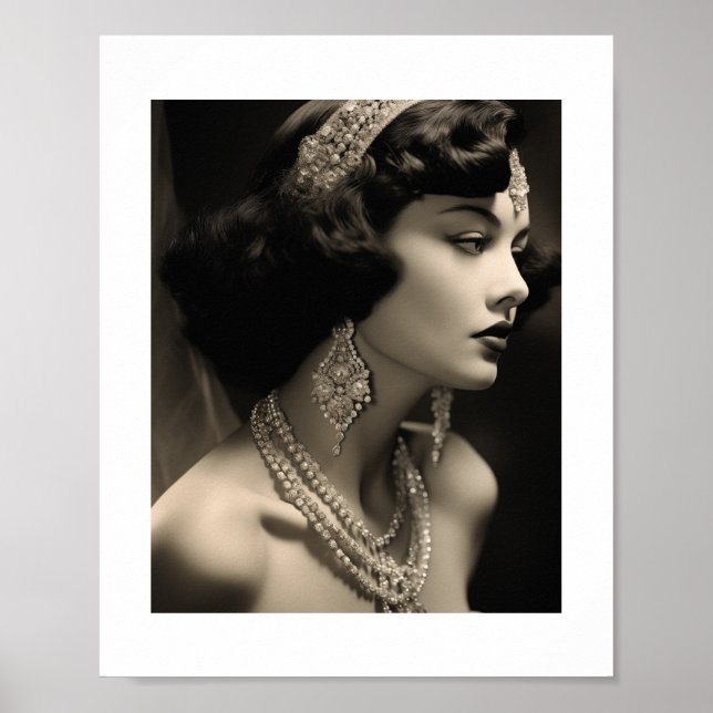 Poster Old Hollywood Glam Brunette Actrice (Devant)