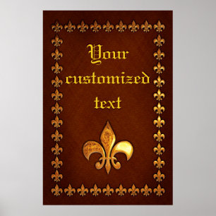 Poster Old Leather Cover with golden Fleur-de-Lys -