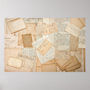 Poster Old letters, handwritings, vintage postcards, e