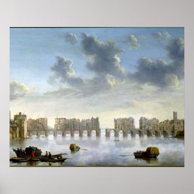 Poster Old London Bridge (pétrole), c.1630 (Devant)