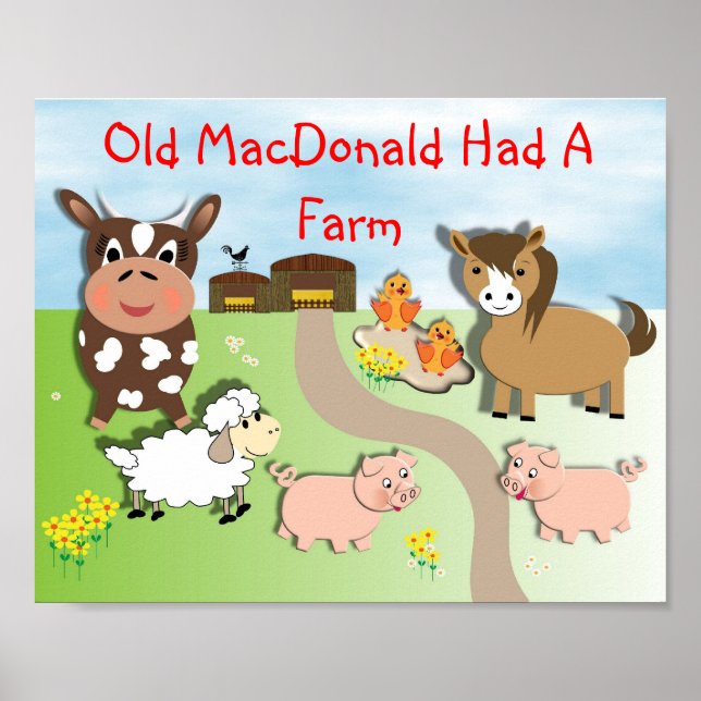Poster Old MacDonald avait une ferme Image mignonne d'ani (Devant)