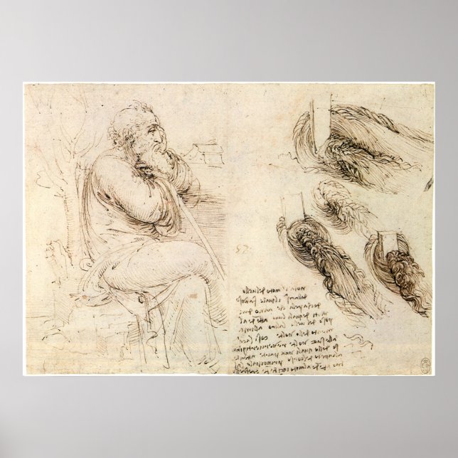 Poster Old Man and Water Sketch par Leonardo da Vinci (Devant)