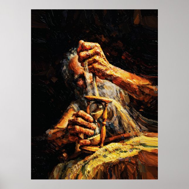 Poster Old Man Hourglass Time Slipping Away Impasto (Devant)