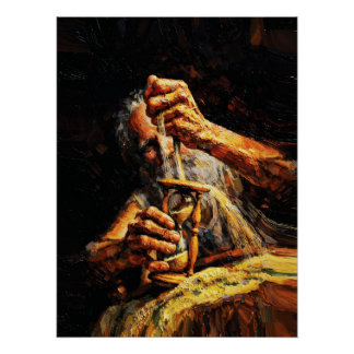Poster Old Man Hourglass Time Slipping Away Impasto