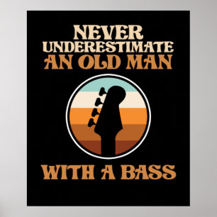 Poster Old Man With A Bass Guitar Music Player Musician G