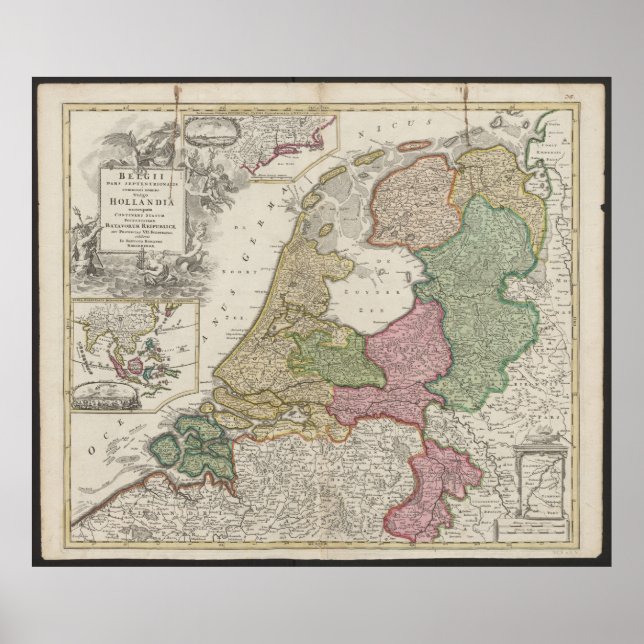 Poster Old Map of Belgium and Netherlands from 1702-1707 (Devant)