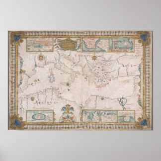 Poster Old Mediterranean sea map