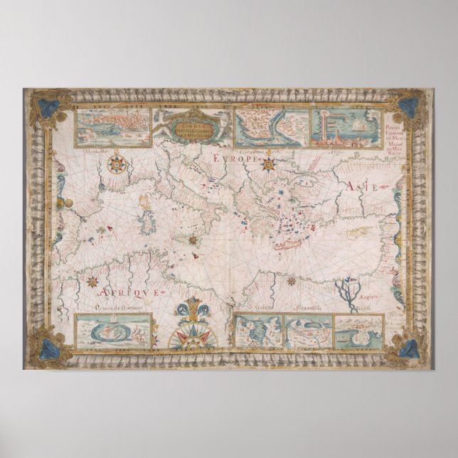 Poster Old Mediterranean sea map (Devant)