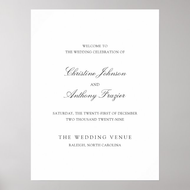 Poster Old Money Black and White Wedding Welcome Sign (Devant)