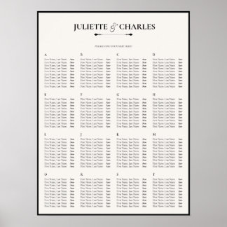 Poster Old Money Black & White Alphabetical Seating Chart