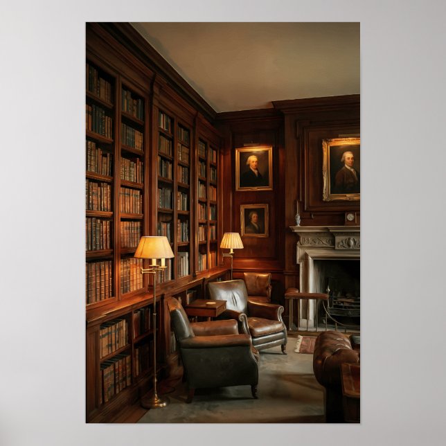 Poster Old Money Library Dark Academia Study Room Decor (Devant)